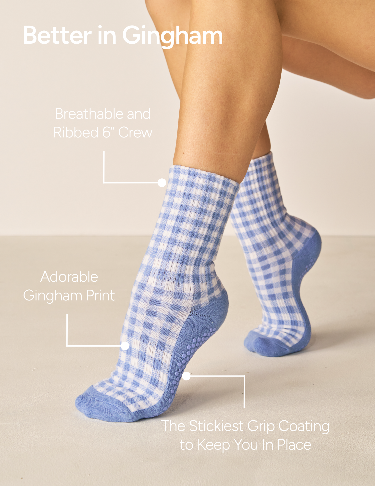 LUCKY HONEY - The Gingham Crew Grip Sock