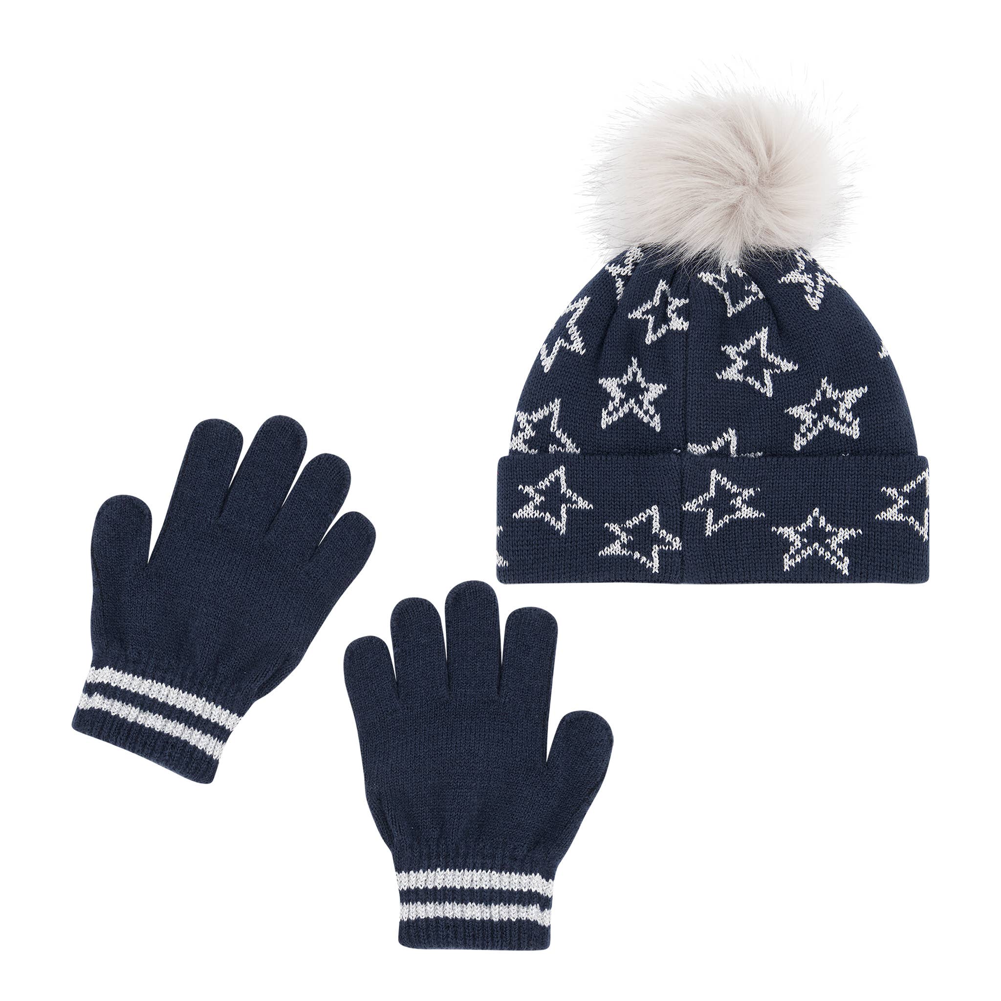 Andy & Evan - Boys Toddler / Kid Navy Star Hat & Glove Set - For All Elements