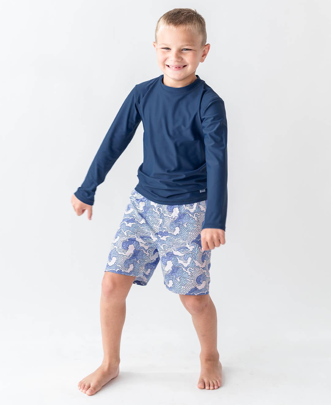 RuffleButts + RuggedButts - Boys Navy Long Sleeve Rash Guard - For All Elements