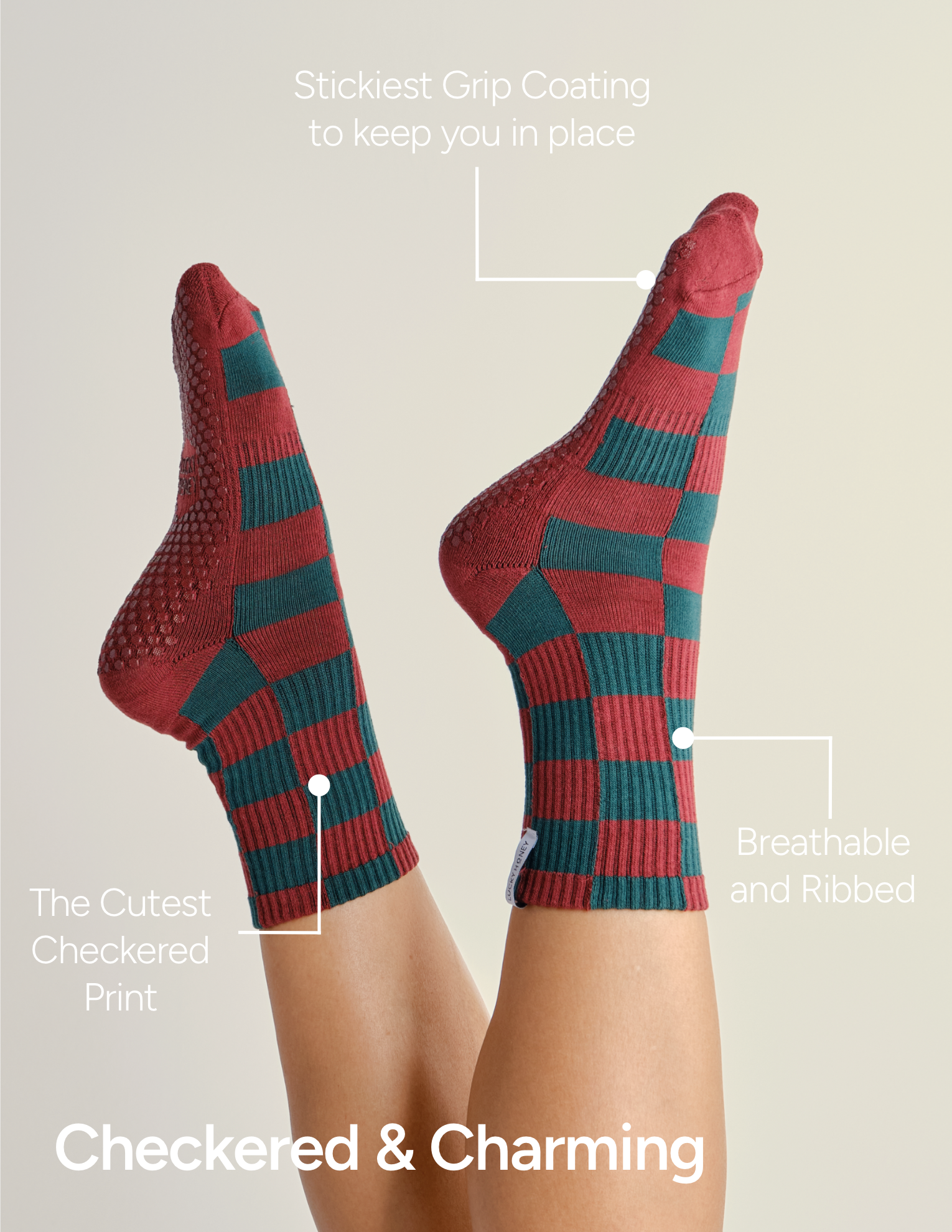 LUCKY HONEY - The Checkered Crew Grip Sock