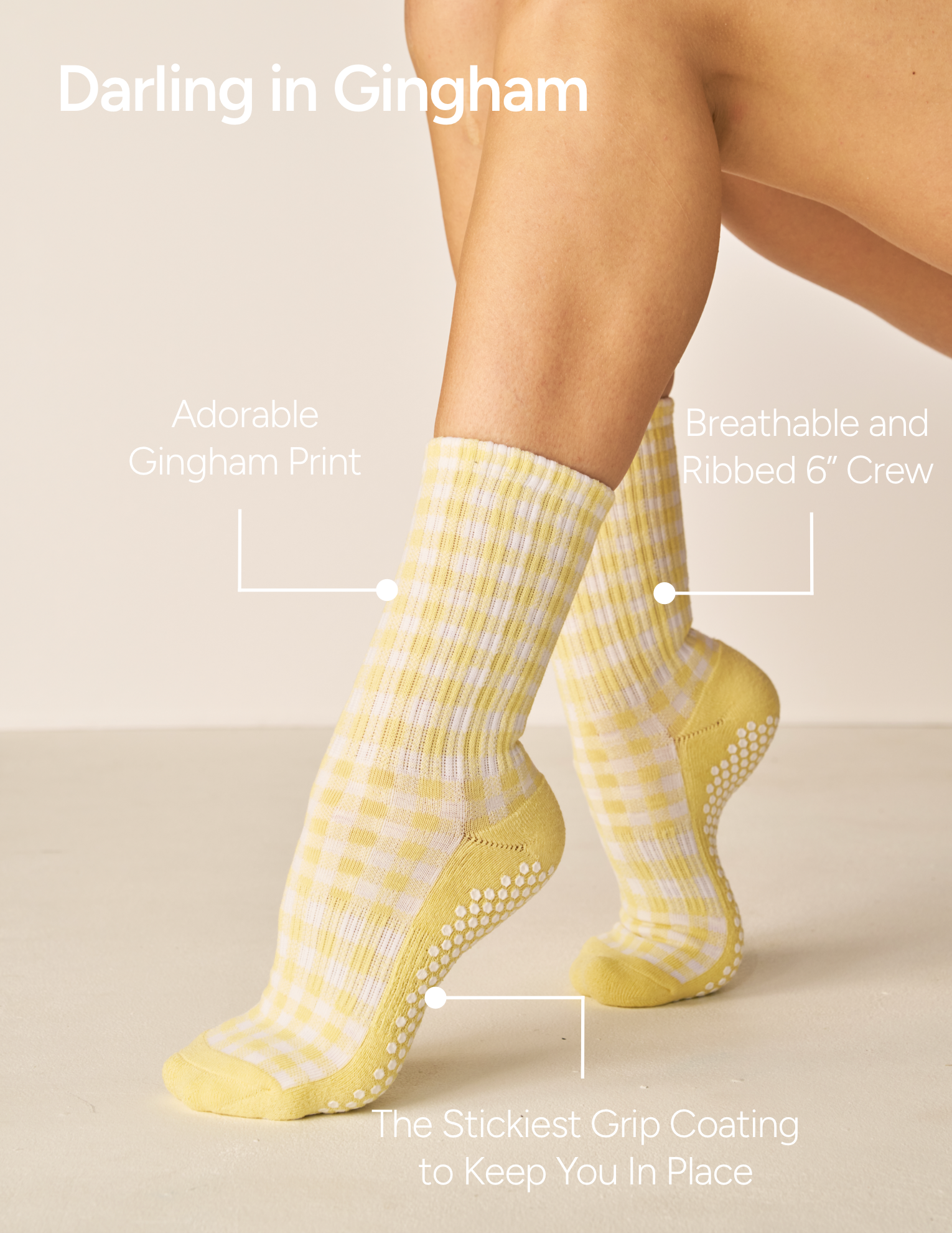 LUCKY HONEY - The Gingham Crew Grip Sock